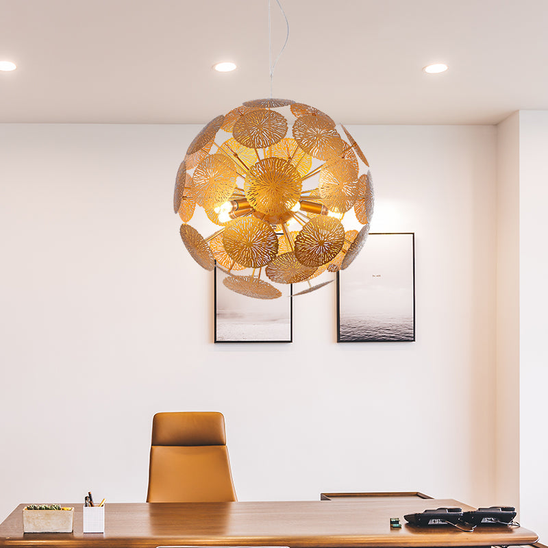 Gold Lotus Leaf Chandelier Light Fixture Postmodern 5-Head Metal Pendant Light with Globe Design Clearhalo 'Ceiling Lights' 'Chandeliers' 'Modern Chandeliers' 'Modern' Lighting' 702802