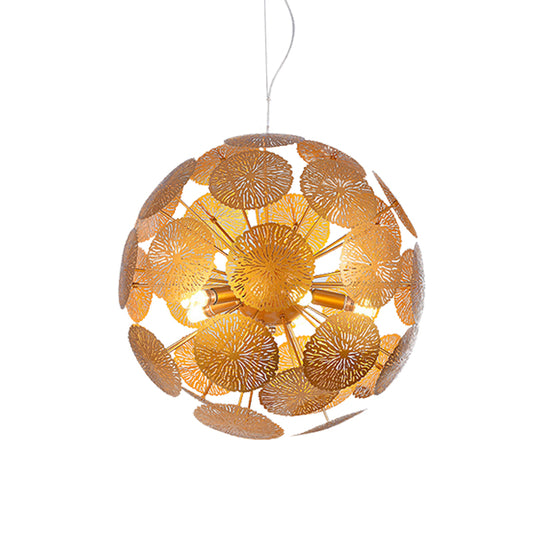 Gold Lotus Leaf Chandelier Light Fixture Postmodern 5-Head Metal Pendant Light with Globe Design Clearhalo 'Ceiling Lights' 'Chandeliers' 'Modern Chandeliers' 'Modern' Lighting' 702803