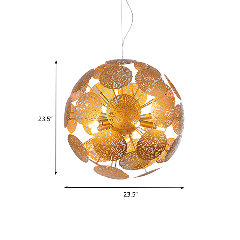 Gold Lotus Leaf Chandelier Light Fixture Postmodern 5-Head Metal Pendant Light with Globe Design Clearhalo 'Ceiling Lights' 'Chandeliers' 'Modern Chandeliers' 'Modern' Lighting' 702805