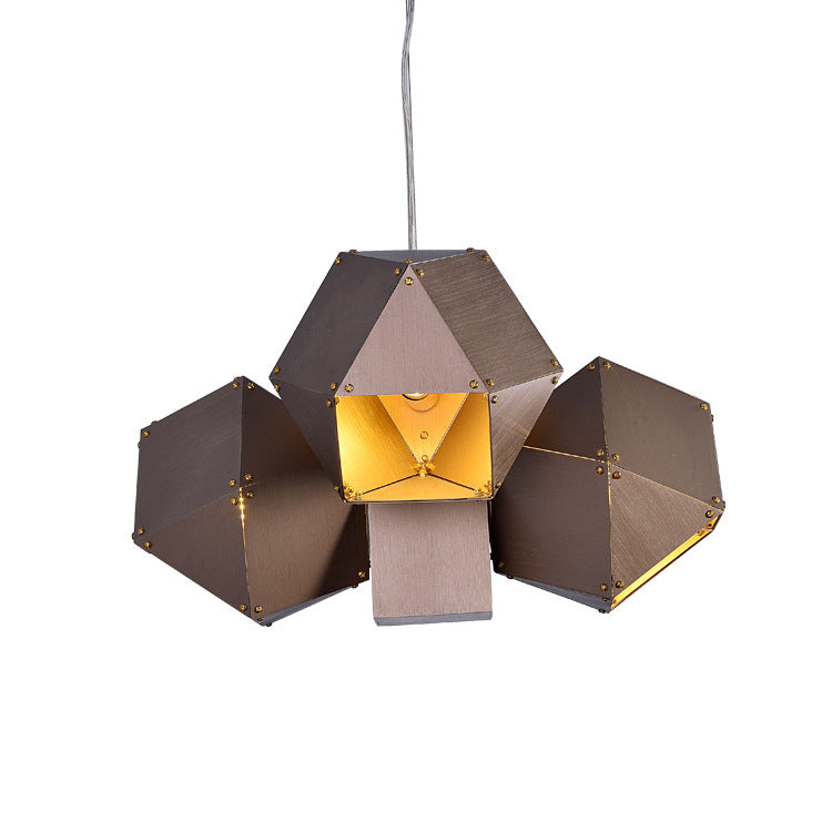 Polyhedron Shape Ceiling Chandelier Modernist Aluminum 3 Lights Restaurant Pendant Lamp in Coffee Clearhalo 'Ceiling Lights' 'Chandeliers' 'Modern Chandeliers' 'Modern' Lighting' 702813