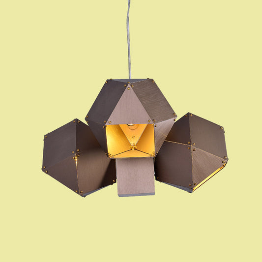 Polyhedron Shape Ceiling Chandelier Modernist Aluminum 3 Lights Restaurant Pendant Lamp in Coffee Clearhalo 'Ceiling Lights' 'Chandeliers' 'Modern Chandeliers' 'Modern' Lighting' 702814