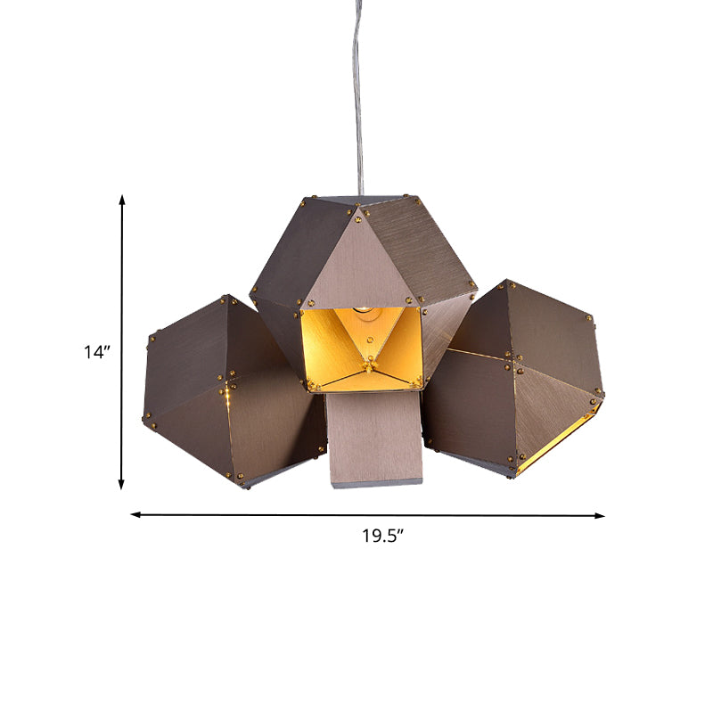 Polyhedron Shape Ceiling Chandelier Modernist Aluminum 3 Lights Restaurant Pendant Lamp in Coffee Clearhalo 'Ceiling Lights' 'Chandeliers' 'Modern Chandeliers' 'Modern' Lighting' 702815