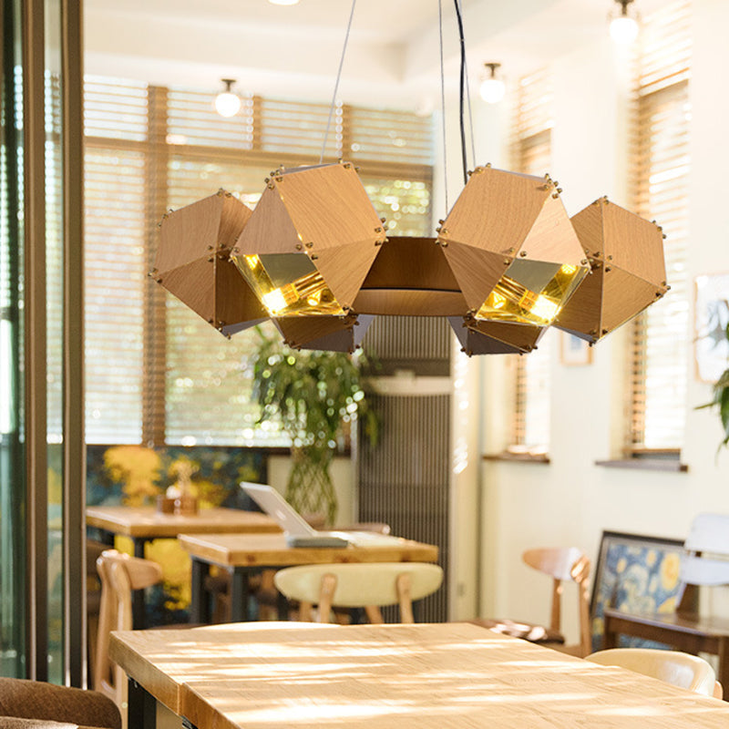 Polyhedron Restaurant Chandelier Metallic 6 Heads Modernist Ceiling Pendant Lamp in Dark Wood Dark Wood Clearhalo 'Ceiling Lights' 'Chandeliers' 'Modern Chandeliers' 'Modern' Lighting' 702816