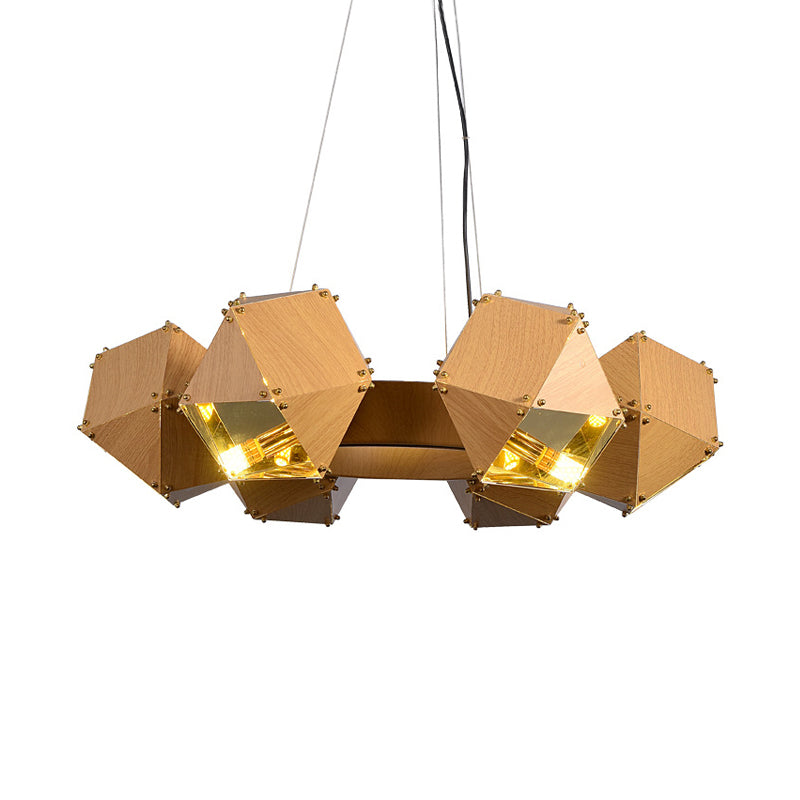 Polyhedron Restaurant Chandelier Metallic 6 Heads Modernist Ceiling Pendant Lamp in Dark Wood Clearhalo 'Ceiling Lights' 'Chandeliers' 'Modern Chandeliers' 'Modern' Lighting' 702819