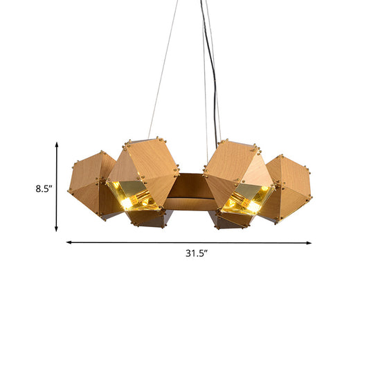 Polyhedron Restaurant Chandelier Metallic 6 Heads Modernist Ceiling Pendant Lamp in Dark Wood Clearhalo 'Ceiling Lights' 'Chandeliers' 'Modern Chandeliers' 'Modern' Lighting' 702820