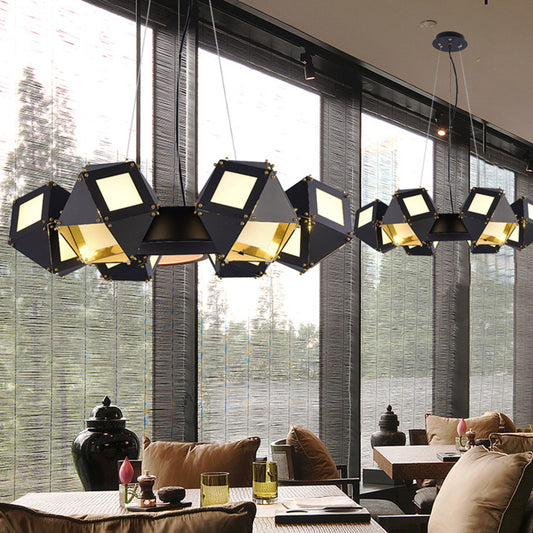 Black Polyhedron Hanging Chandelier Modernism 6-Light Metallic Ceiling Lamp Fixture for Restaurant Black Clearhalo 'Ceiling Lights' 'Chandeliers' 'Modern Chandeliers' 'Modern' Lighting' 702821