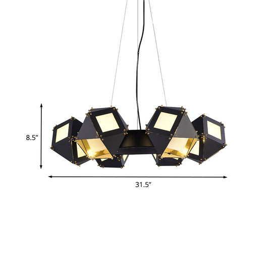 Black Polyhedron Hanging Chandelier Modernism 6-Light Metallic Ceiling Lamp Fixture for Restaurant Clearhalo 'Ceiling Lights' 'Chandeliers' 'Modern Chandeliers' 'Modern' Lighting' 702825