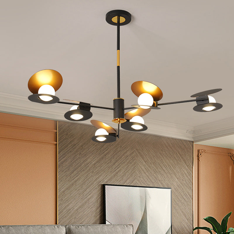 Mussel Shaped Ceiling Chandelier Contemporary Iron 6/8-Bulb Living Room Suspension Lamp in Blue/Black and Gold 6 Black-Gold Clearhalo 'Ceiling Lights' 'Chandeliers' 'Modern Chandeliers' 'Modern' Lighting' 702835