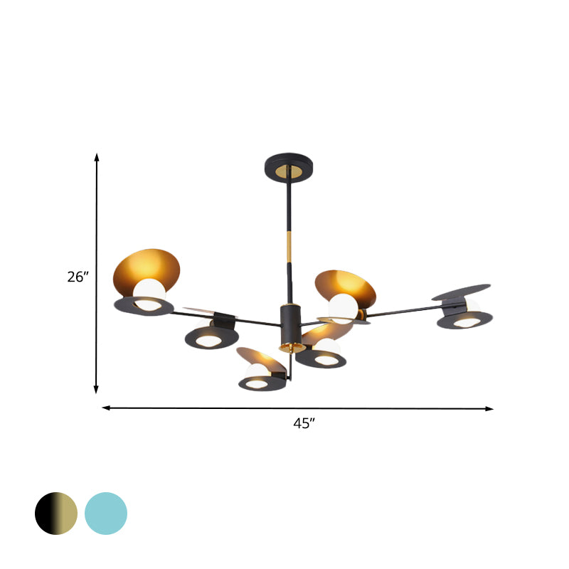 Mussel Shaped Ceiling Chandelier Contemporary Iron 6/8-Bulb Living Room Suspension Lamp in Blue/Black and Gold Clearhalo 'Ceiling Lights' 'Chandeliers' 'Modern Chandeliers' 'Modern' Lighting' 702839