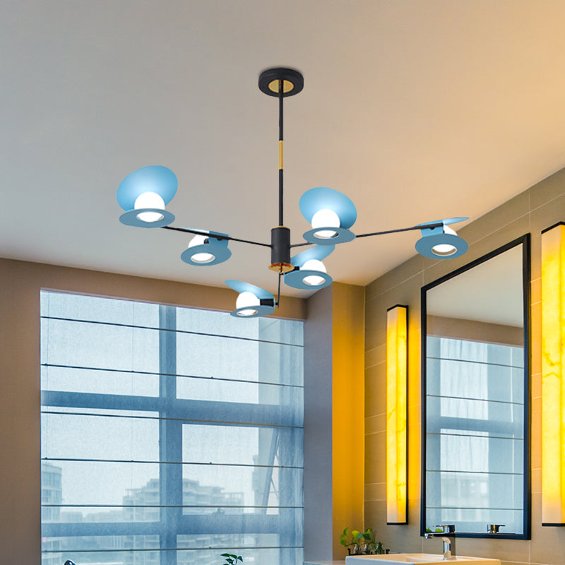 Mussel Shaped Ceiling Chandelier Contemporary Iron 6/8-Bulb Living Room Suspension Lamp in Blue/Black and Gold Clearhalo 'Ceiling Lights' 'Chandeliers' 'Modern Chandeliers' 'Modern' Lighting' 702841