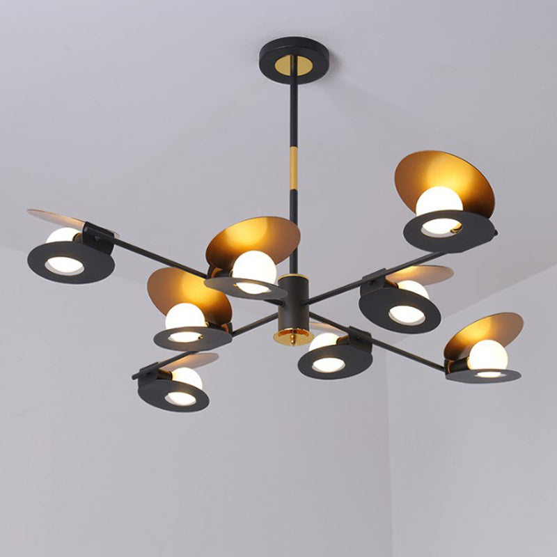 Mussel Shaped Ceiling Chandelier Contemporary Iron 6/8-Bulb Living Room Suspension Lamp in Blue/Black and Gold 8 Black-Gold Clearhalo 'Ceiling Lights' 'Chandeliers' 'Modern Chandeliers' 'Modern' Lighting' 702843