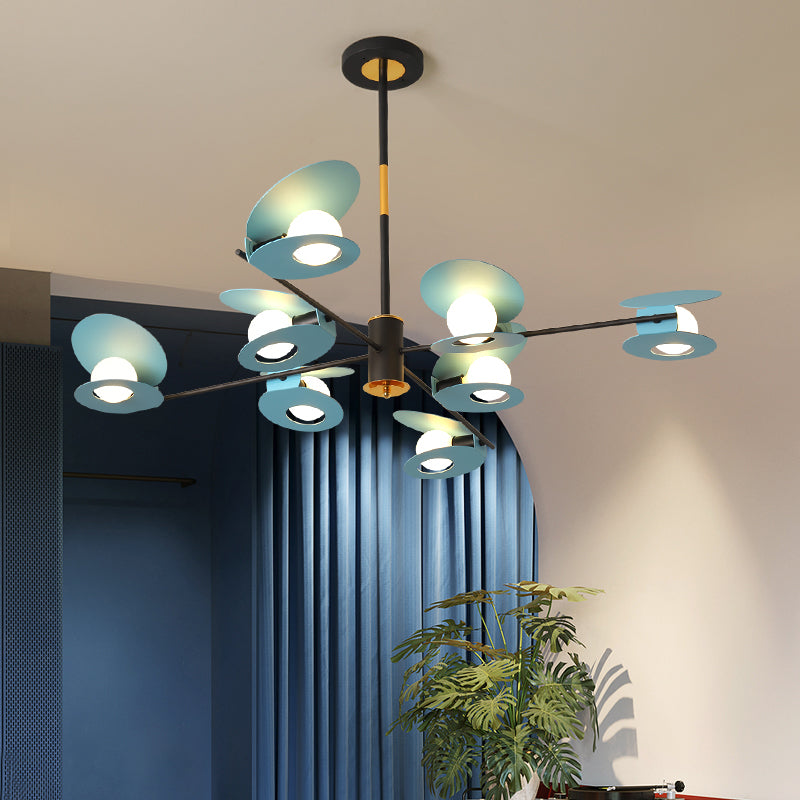 Mussel Shaped Ceiling Chandelier Contemporary Iron 6/8-Bulb Living Room Suspension Lamp in Blue/Black and Gold 8 Blue Clearhalo 'Ceiling Lights' 'Chandeliers' 'Modern Chandeliers' 'Modern' Lighting' 702847