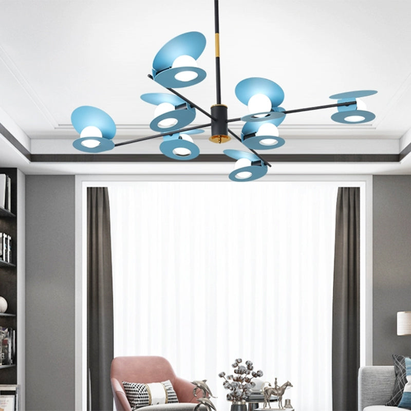 Mussel Shaped Ceiling Chandelier Contemporary Iron 6/8-Bulb Living Room Suspension Lamp in Blue/Black and Gold Clearhalo 'Ceiling Lights' 'Chandeliers' 'Modern Chandeliers' 'Modern' Lighting' 702848