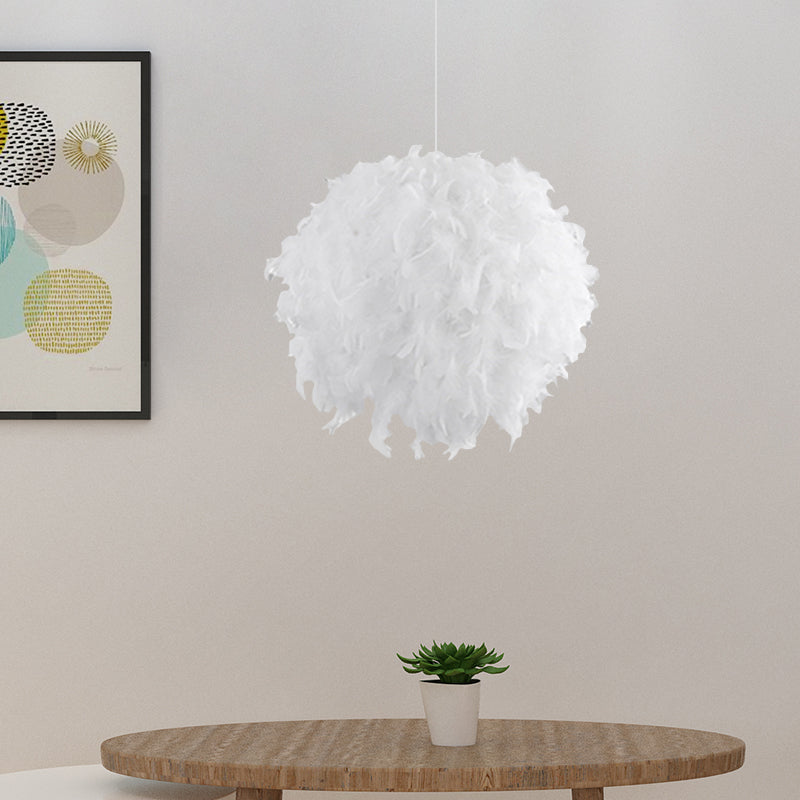 3/4 Lights Bedroom Ceiling Pendant Light Modernist White Chandelier Lamp with Feather Ball Fabric Shade White Clearhalo 'Ceiling Lights' 'Chandeliers' 'Modern Chandeliers' 'Modern' Lighting' 702855