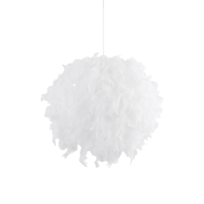 3/4 Lights Bedroom Ceiling Pendant Light Modernist White Chandelier Lamp with Feather Ball Fabric Shade Clearhalo 'Ceiling Lights' 'Chandeliers' 'Modern Chandeliers' 'Modern' Lighting' 702857