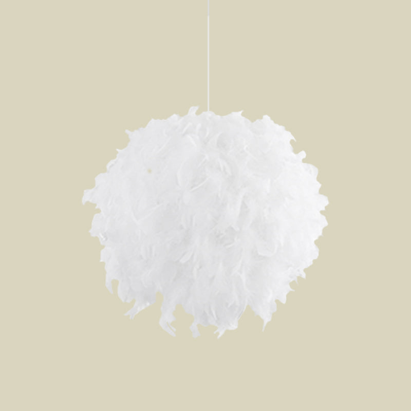 3/4 Lights Bedroom Ceiling Pendant Light Modernist White Chandelier Lamp with Feather Ball Fabric Shade Clearhalo 'Ceiling Lights' 'Chandeliers' 'Modern Chandeliers' 'Modern' Lighting' 702858