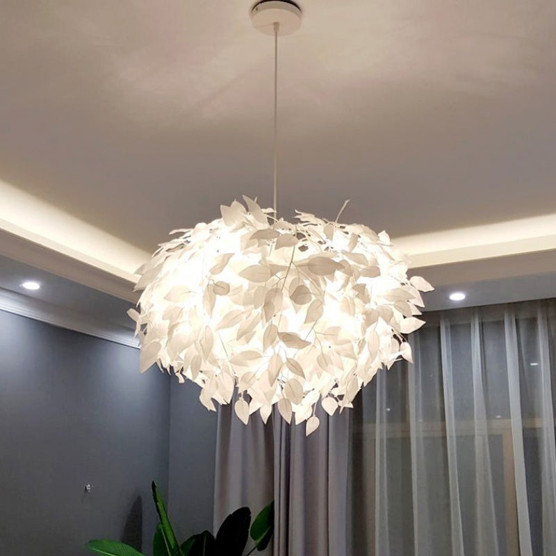 Fabric Leaf Chandelier Pendant Light Modernism 4-Head Hanging Lamp Kit in White for Bedroom White Clearhalo 'Ceiling Lights' 'Chandeliers' 'Modern Chandeliers' 'Modern' Lighting' 702861