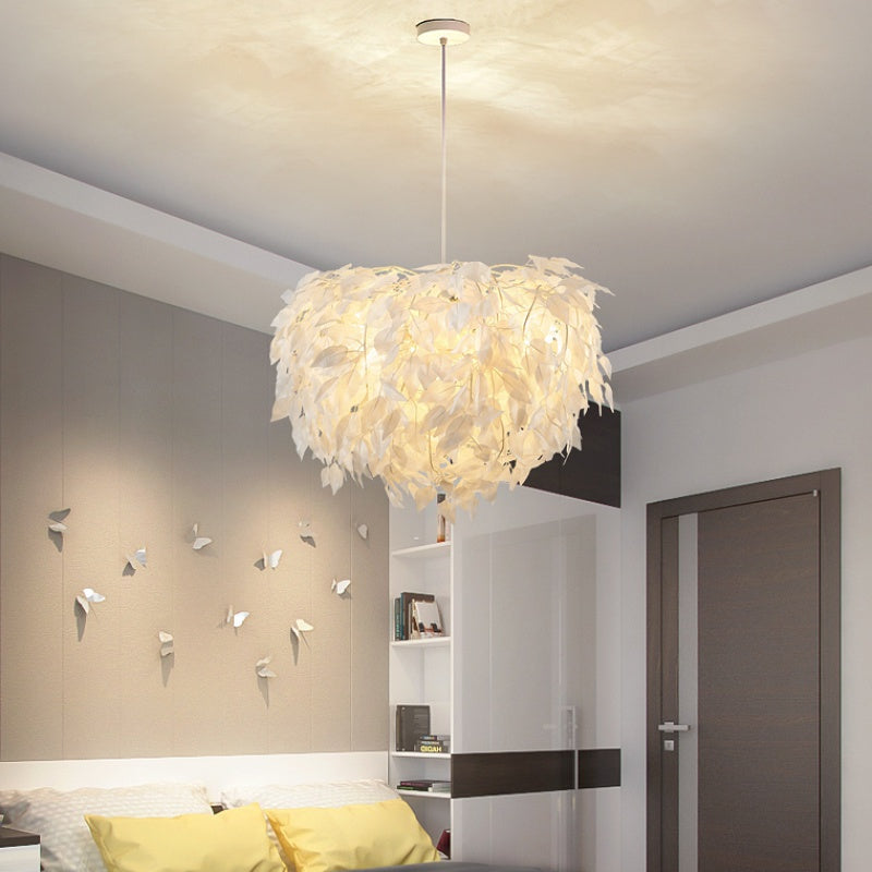 Fabric Leaf Chandelier Pendant Light Modernism 4-Head Hanging Lamp Kit in White for Bedroom Clearhalo 'Ceiling Lights' 'Chandeliers' 'Modern Chandeliers' 'Modern' Lighting' 702862