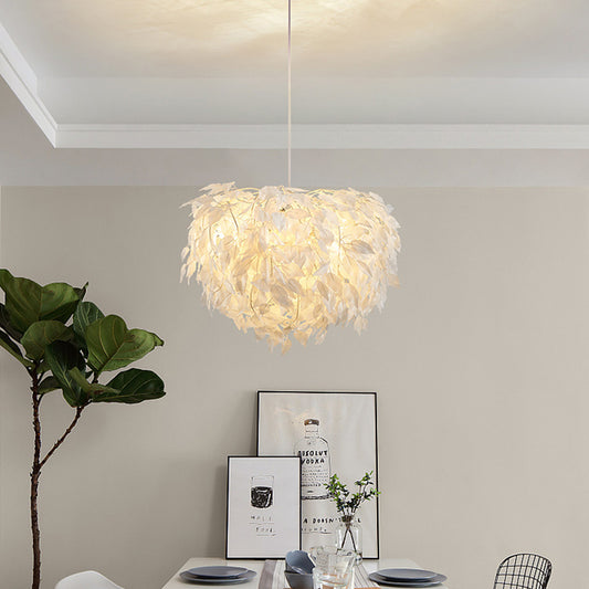 Fabric Leaf Chandelier Pendant Light Modernism 4-Head Hanging Lamp Kit in White for Bedroom Clearhalo 'Ceiling Lights' 'Chandeliers' 'Modern Chandeliers' 'Modern' Lighting' 702863