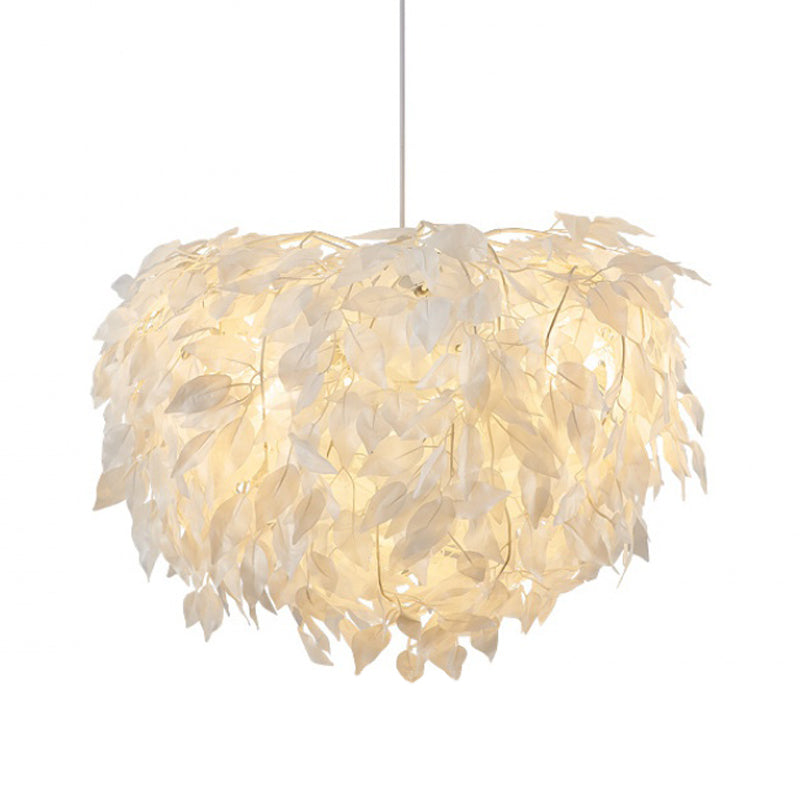 Fabric Leaf Chandelier Pendant Light Modernism 4-Head Hanging Lamp Kit in White for Bedroom Clearhalo 'Ceiling Lights' 'Chandeliers' 'Modern Chandeliers' 'Modern' Lighting' 702864