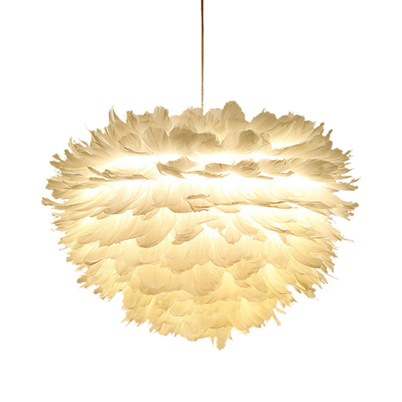 Modernist Feather Hanging Lighting Fabric 4-Light Bedroom Ceiling Chandelier in White/Grey/Pink Clearhalo 'Ceiling Lights' 'Chandeliers' 'Modern Chandeliers' 'Modern' Lighting' 702869