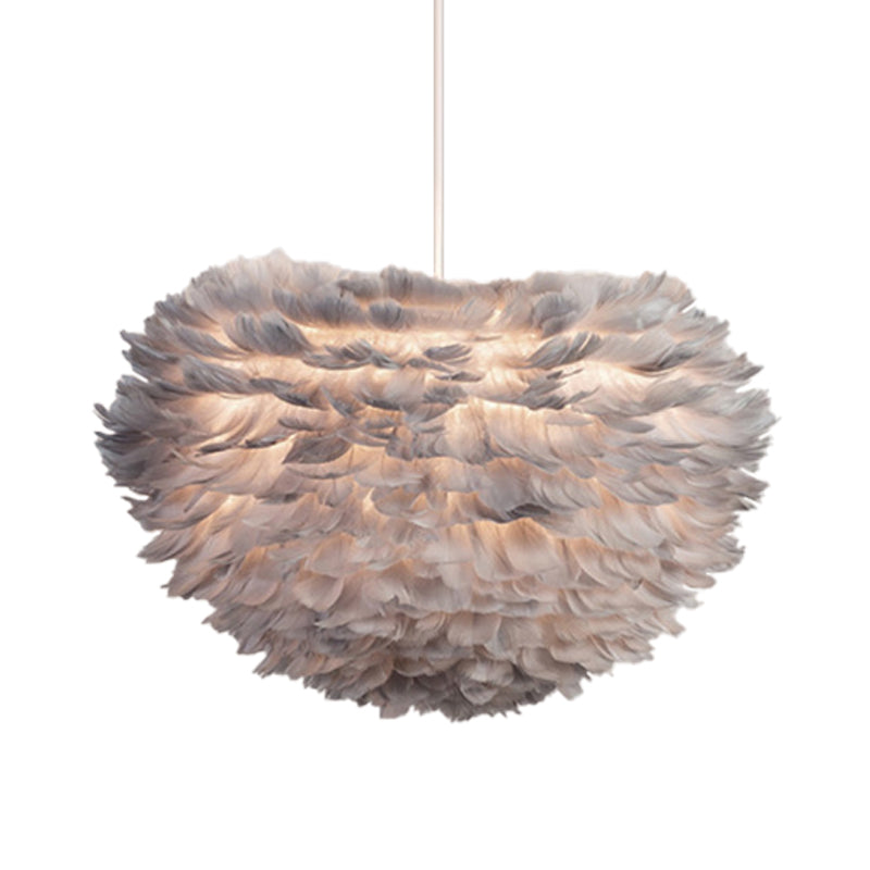 Modernist Feather Hanging Lighting Fabric 4-Light Bedroom Ceiling Chandelier in White/Grey/Pink Clearhalo 'Ceiling Lights' 'Chandeliers' 'Modern Chandeliers' 'Modern' Lighting' 702873