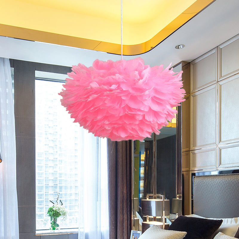 Modernist Feather Hanging Lighting Fabric 4-Light Bedroom Ceiling Chandelier in White/Grey/Pink Pink Clearhalo 'Ceiling Lights' 'Chandeliers' 'Modern Chandeliers' 'Modern' Lighting' 702874