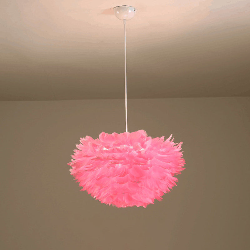 Modernist Feather Hanging Lighting Fabric 4-Light Bedroom Ceiling Chandelier in White/Grey/Pink Clearhalo 'Ceiling Lights' 'Chandeliers' 'Modern Chandeliers' 'Modern' Lighting' 702875