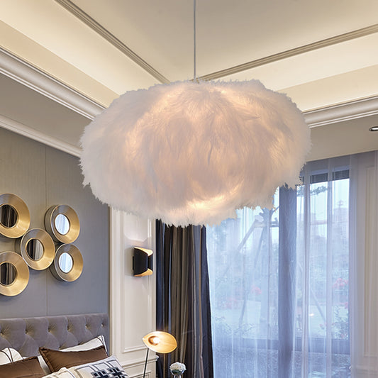 Modern 1 Light Ceiling Hang Fixture White Feather Cloud Shape Pendant Lamp with Fabric Shade White Clearhalo 'Ceiling Lights' 'Modern Pendants' 'Modern' 'Pendant Lights' 'Pendants' Lighting' 702877