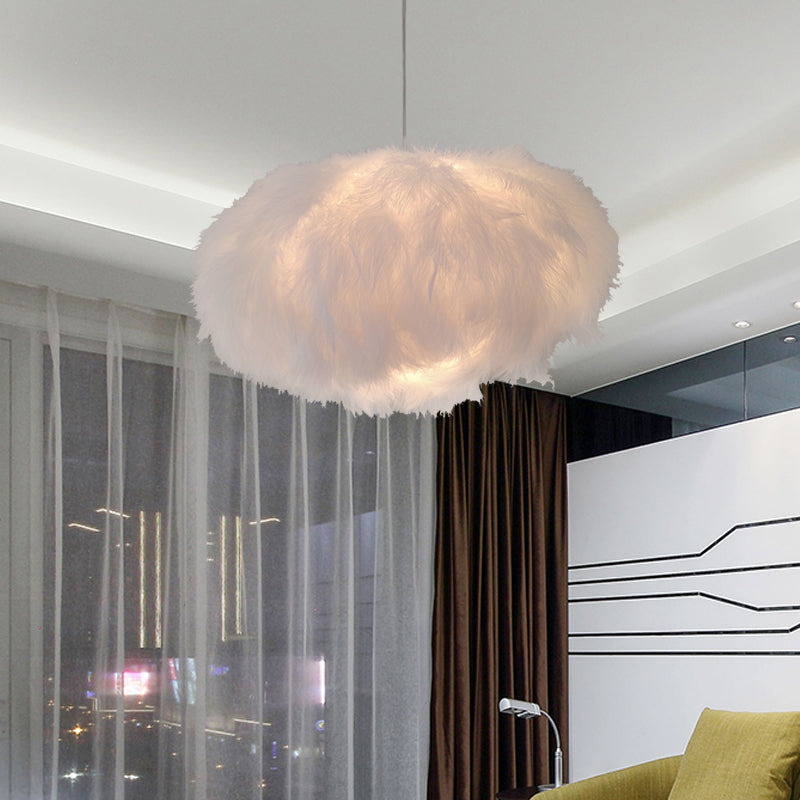 Modern 1 Light Ceiling Hang Fixture White Feather Cloud Shape Pendant Lamp with Fabric Shade Clearhalo 'Ceiling Lights' 'Modern Pendants' 'Modern' 'Pendant Lights' 'Pendants' Lighting' 702878