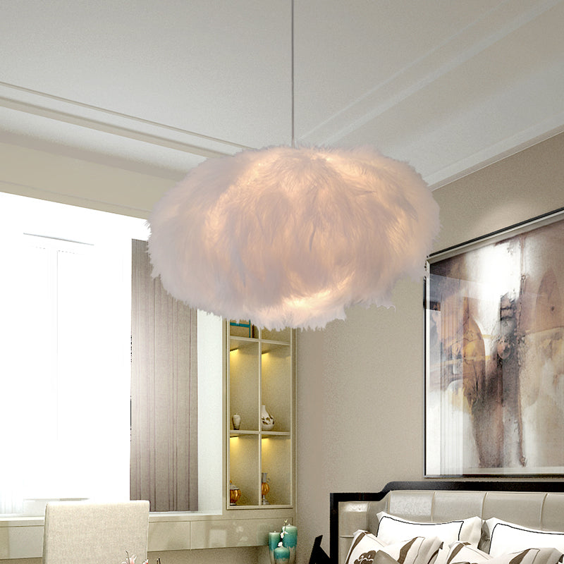 Modern 1 Light Ceiling Hang Fixture White Feather Cloud Shape Pendant Lamp with Fabric Shade Clearhalo 'Ceiling Lights' 'Modern Pendants' 'Modern' 'Pendant Lights' 'Pendants' Lighting' 702879