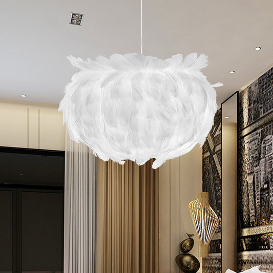 Feather Globe Ceiling Pendant Light Contemporary Fabric 1 Head White Suspension Lamp White Clearhalo 'Ceiling Lights' 'Modern Pendants' 'Modern' 'Pendant Lights' 'Pendants' Lighting' 702882