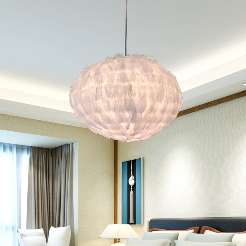 Feather Ball Bedroom Hanging Pendant Fabric 1 Bulb Modernist Ceiling Suspension Light in White Clearhalo 'Ceiling Lights' 'Modern Pendants' 'Modern' 'Pendant Lights' 'Pendants' Lighting' 702888