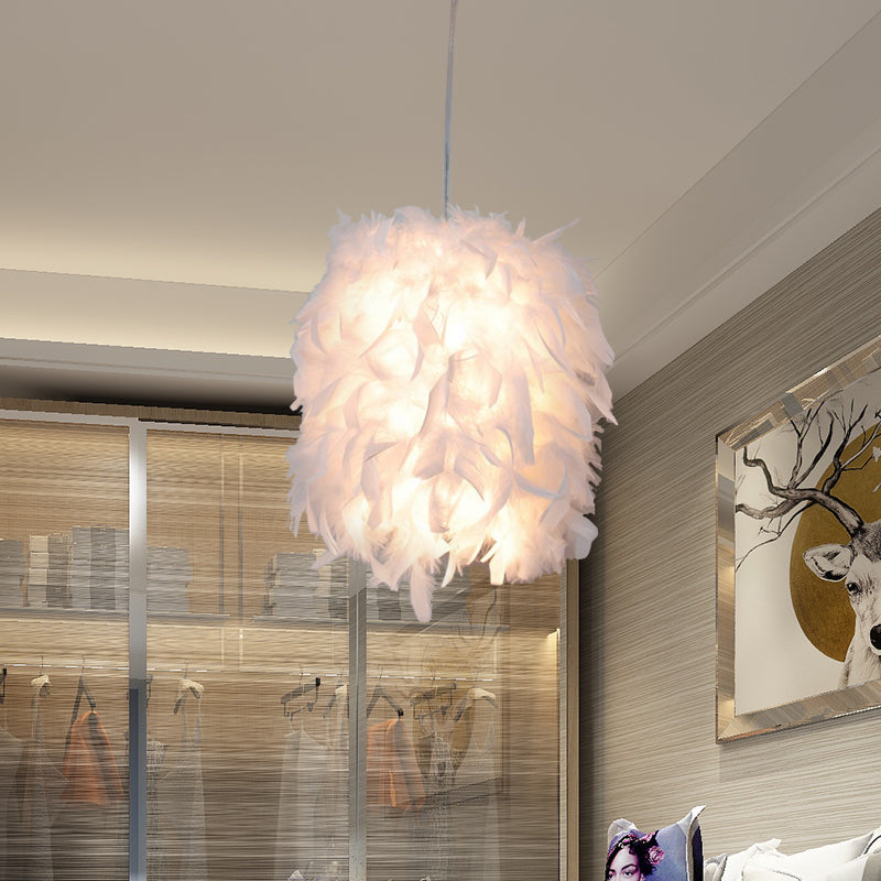 Fabric Feather Hanging Light Kit Contemporary 1 Head White Pendant Ceiling Lamp over Dining Table Clearhalo 'Ceiling Lights' 'Modern Pendants' 'Modern' 'Pendant Lights' 'Pendants' Lighting' 702893