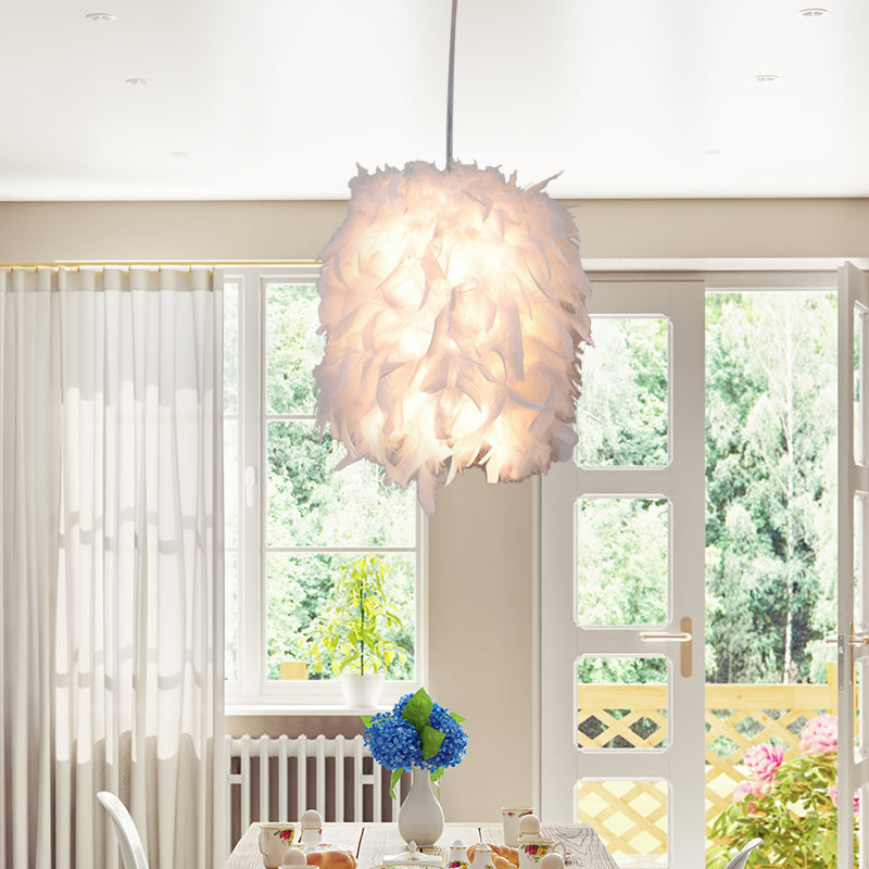 Fabric Feather Hanging Light Kit Contemporary 1 Head White Pendant Ceiling Lamp over Dining Table Clearhalo 'Ceiling Lights' 'Modern Pendants' 'Modern' 'Pendant Lights' 'Pendants' Lighting' 702894