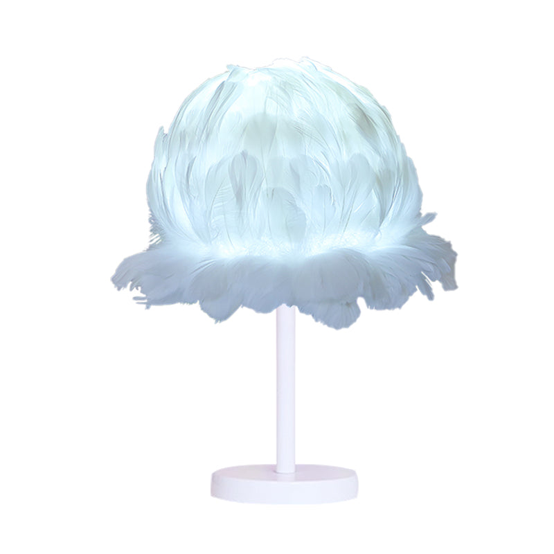 Fabric Feather Globe Table Lighting Modernism 1 Head White/Pink Nightstand Lamp for Bedroom Clearhalo 'Lamps' 'Table Lamps' Lighting' 702918