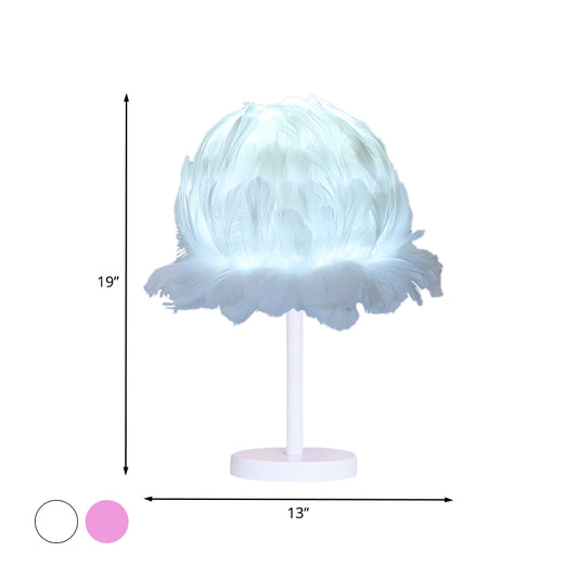 Fabric Feather Globe Table Lighting Modernism 1 Head White/Pink Nightstand Lamp for Bedroom Clearhalo 'Lamps' 'Table Lamps' Lighting' 702920