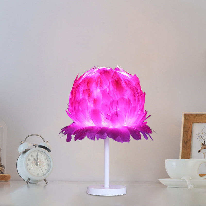 Fabric Feather Globe Table Lighting Modernism 1 Head White/Pink Nightstand Lamp for Bedroom Clearhalo 'Lamps' 'Table Lamps' Lighting' 702922