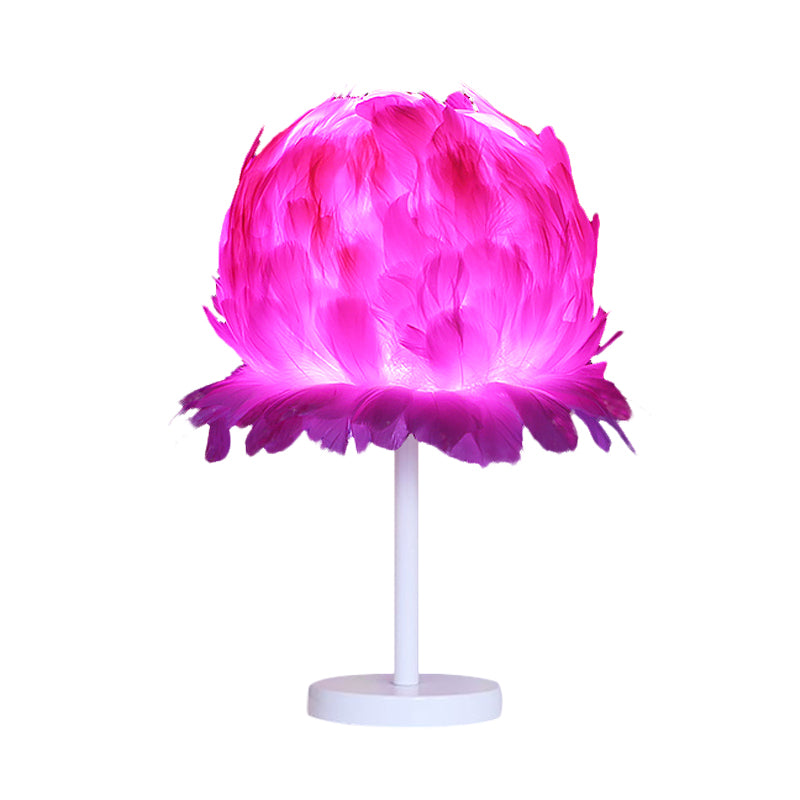Fabric Feather Globe Table Lighting Modernism 1 Head White/Pink Nightstand Lamp for Bedroom Clearhalo 'Lamps' 'Table Lamps' Lighting' 702923