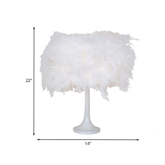 Modern 1 Light Desk Lighting White Feather Night Table Lamp with Fabric Shade for Living Room Clearhalo 'Lamps' 'Table Lamps' Lighting' 702928