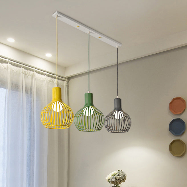 3 Bulbs Ceiling Lighting with Wire Dome Shade Metal Industrial Dining Room Hanging Light in Grey/Pink Clearhalo 'Ceiling Lights' 'Modern Pendants' 'Modern' 'Pendant Lights' 'Pendants' Lighting' 70293