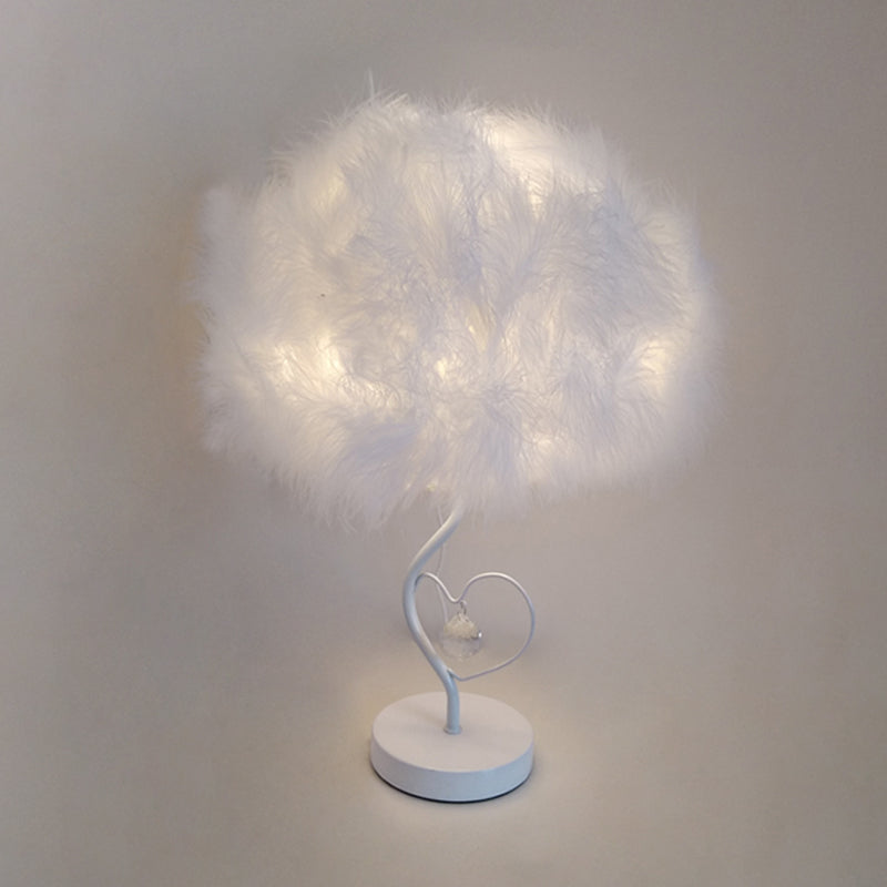 Feather Table Lighting Modernism Fabric 1-Light Bedside Nightstand Lamp in White with Crystal Droplet Clearhalo 'Lamps' 'Table Lamps' Lighting' 702932