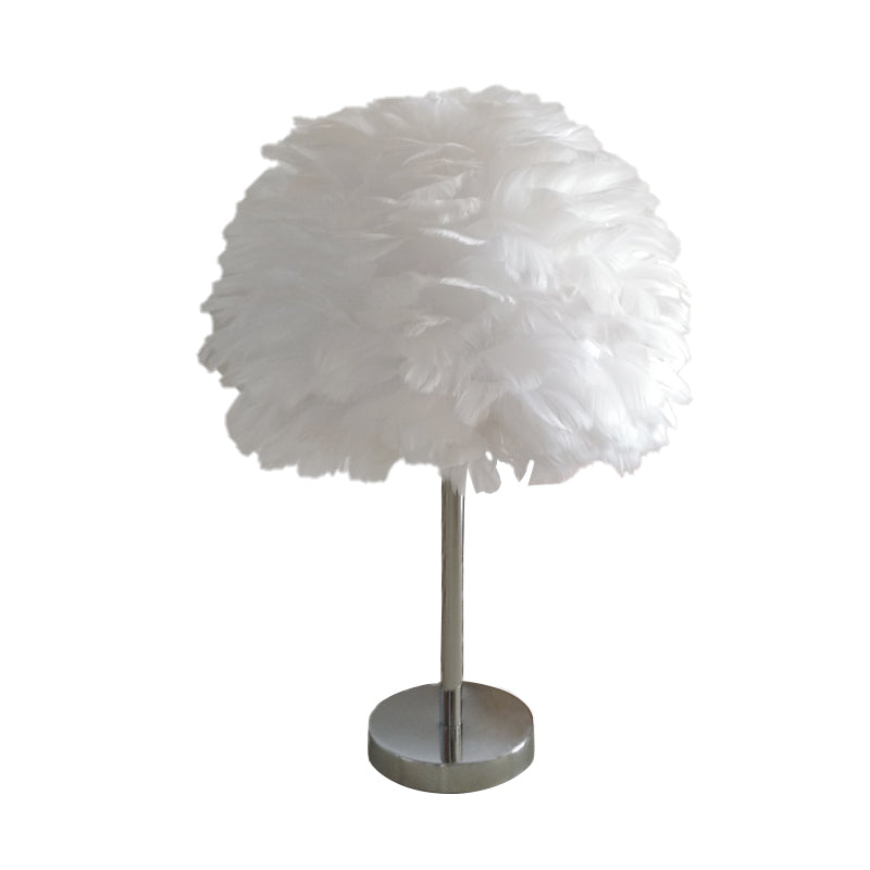 Globe Bedside Nightstand Light Fabric 1-Head Contemporary Feather Night Table Lamp in White/Grey/Pink Clearhalo 'Lamps' 'Table Lamps' Lighting' 702941