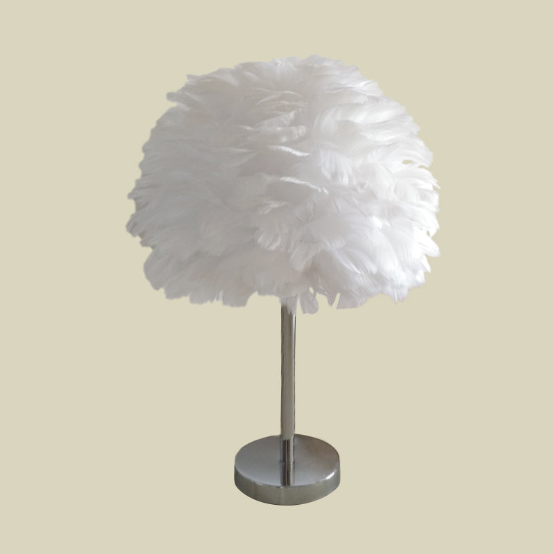 Globe Bedside Nightstand Light Fabric 1-Head Contemporary Feather Night Table Lamp in White/Grey/Pink Clearhalo 'Lamps' 'Table Lamps' Lighting' 702942
