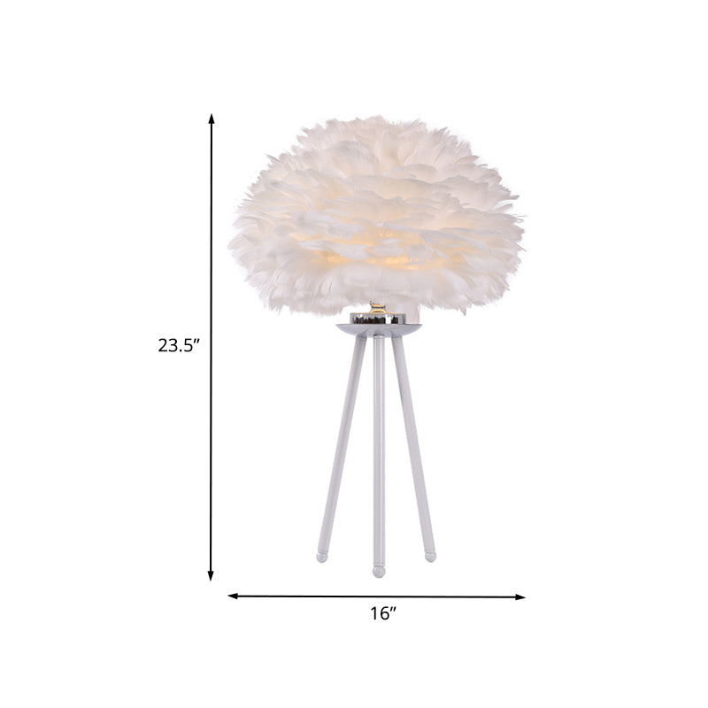 Modernist Feather Table Light Fabric 1-Light Bedside Nightstand Lamp in White with Tripod Base Clearhalo 'Lamps' 'Table Lamps' Lighting' 702954
