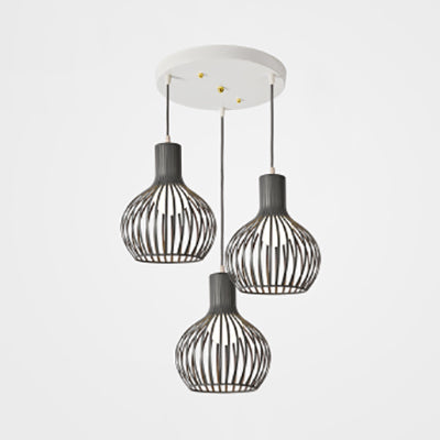 3 Bulbs Ceiling Lighting with Wire Dome Shade Metal Industrial Dining Room Hanging Light in Grey/Pink Grey Round Clearhalo 'Ceiling Lights' 'Modern Pendants' 'Modern' 'Pendant Lights' 'Pendants' Lighting' 70296