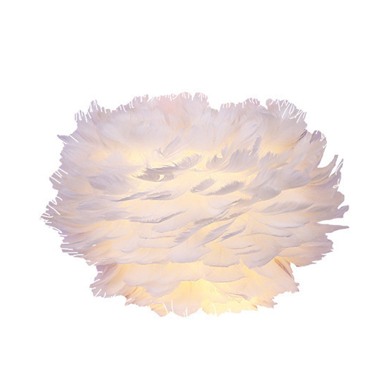 White Feather Flush Wall Sconce Contemporary 1 Bulb Fabric Wall Mounted Light for Bedside Clearhalo 'Modern wall lights' 'Modern' 'Wall Lamps & Sconces' 'Wall Lights' Lighting' 702973