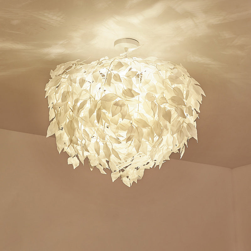 Fabric Leaf Semi Flush Mount Lighting Modernist 4 Lights White Flush Ceiling Lamp for Bedroom White Clearhalo 'Ceiling Lights' 'Close To Ceiling Lights' 'Close to ceiling' 'Semi-flushmount' Lighting' 702975