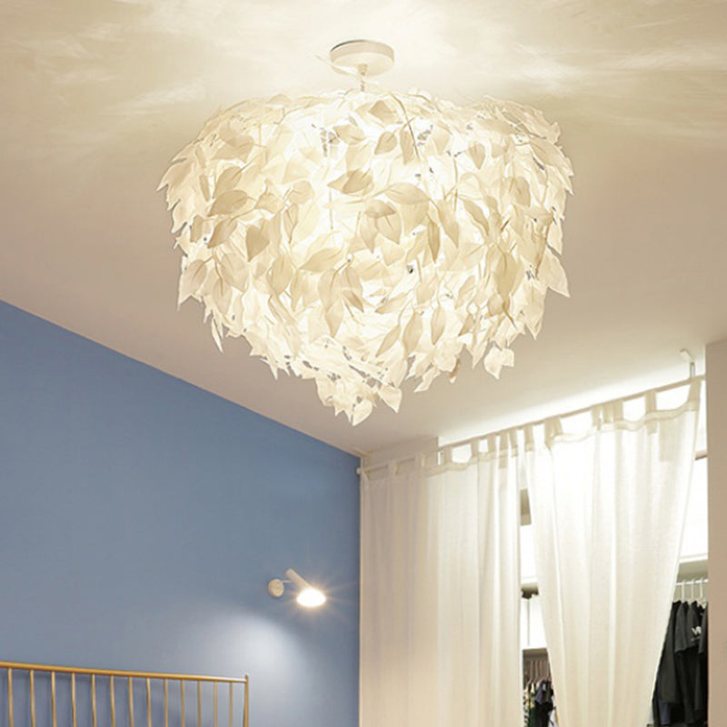 Fabric Leaf Semi Flush Mount Lighting Modernist 4 Lights White Flush Ceiling Lamp for Bedroom Clearhalo 'Ceiling Lights' 'Close To Ceiling Lights' 'Close to ceiling' 'Semi-flushmount' Lighting' 702976