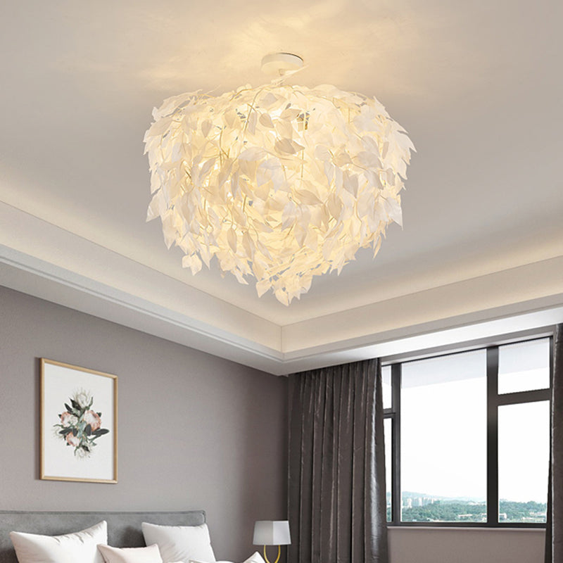 Fabric Leaf Semi Flush Mount Lighting Modernist 4 Lights White Flush Ceiling Lamp for Bedroom Clearhalo 'Ceiling Lights' 'Close To Ceiling Lights' 'Close to ceiling' 'Semi-flushmount' Lighting' 702977